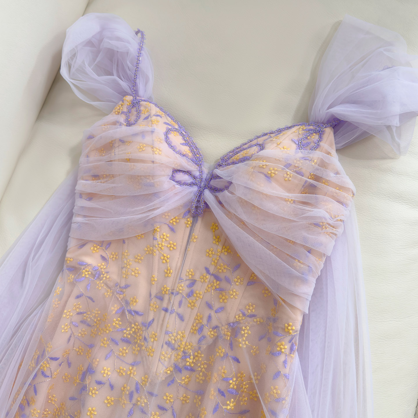 Lavender Off-the-Shoulder Butterfly Strapless Tulle Dress69689