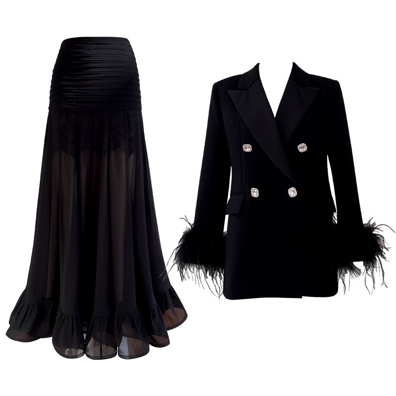 Autumn New Arrival: Black Blazer with Long Tulle Skirt