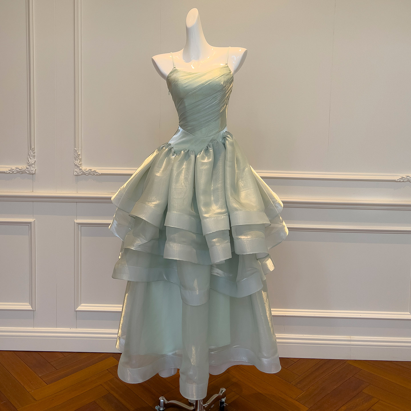 Mint Green Spaghetti Strap Layered Tulle Dress69572