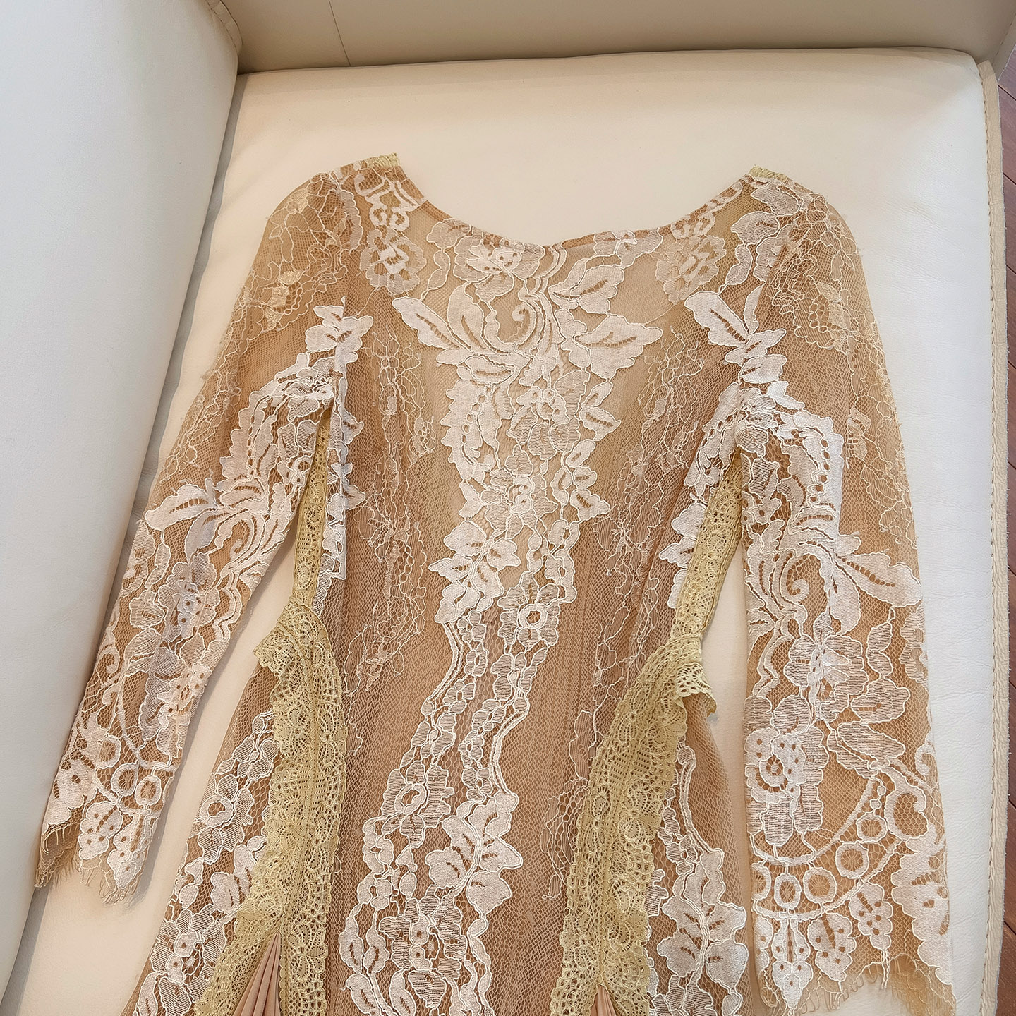 Elegant Vintage Slim-Fit Lace Patchwork Maxi Dress69604