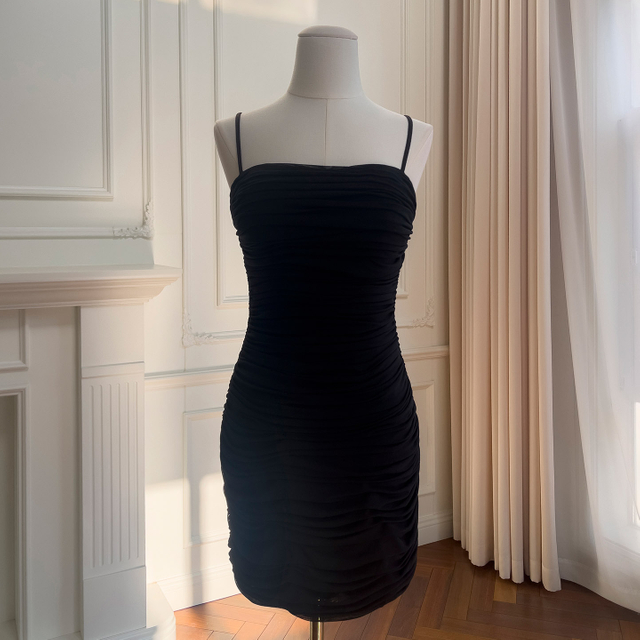 Sleek Black Spaghetti Strap Bodycon Dress69452