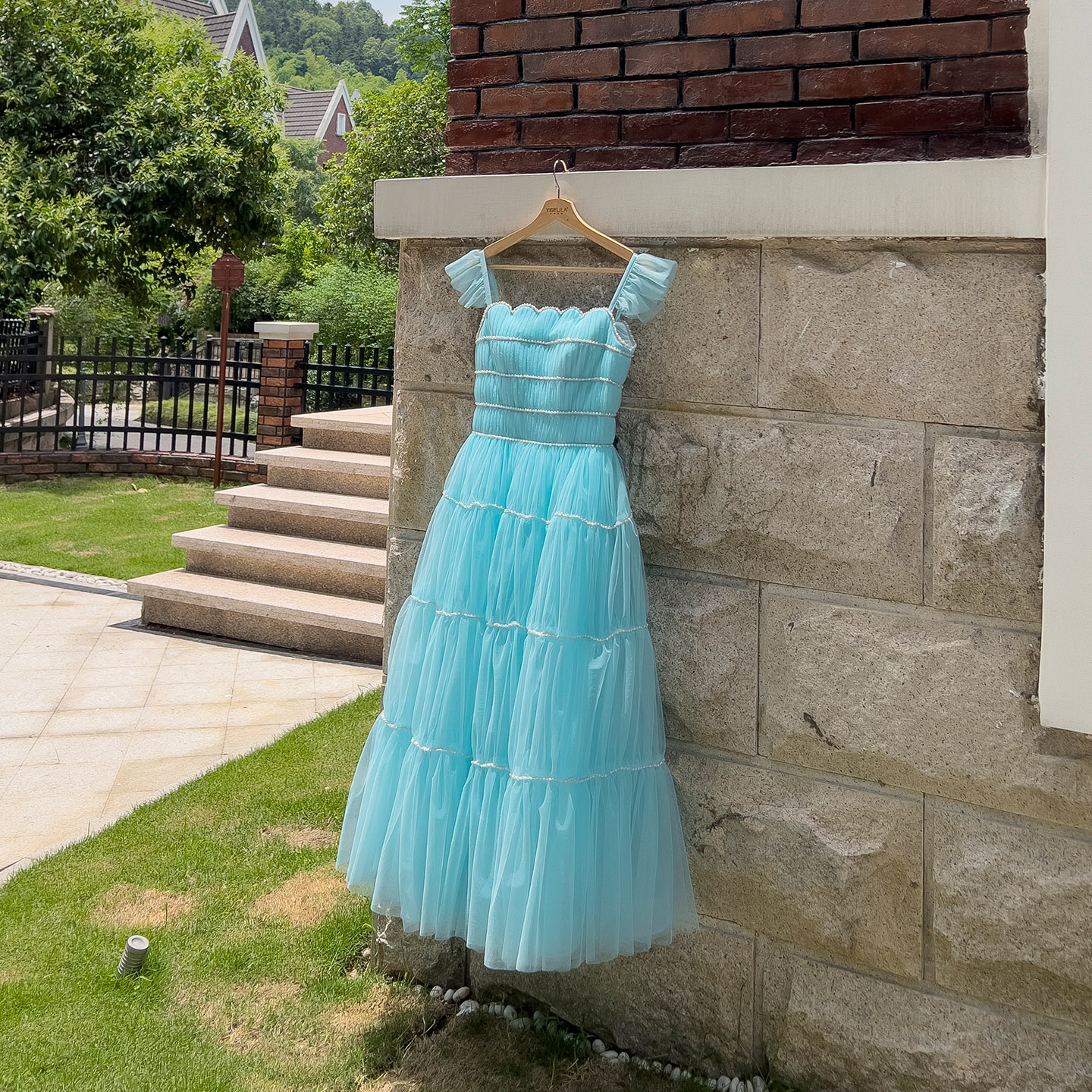 Fresh Mint Green Tulle Tiered Cake Dress69083