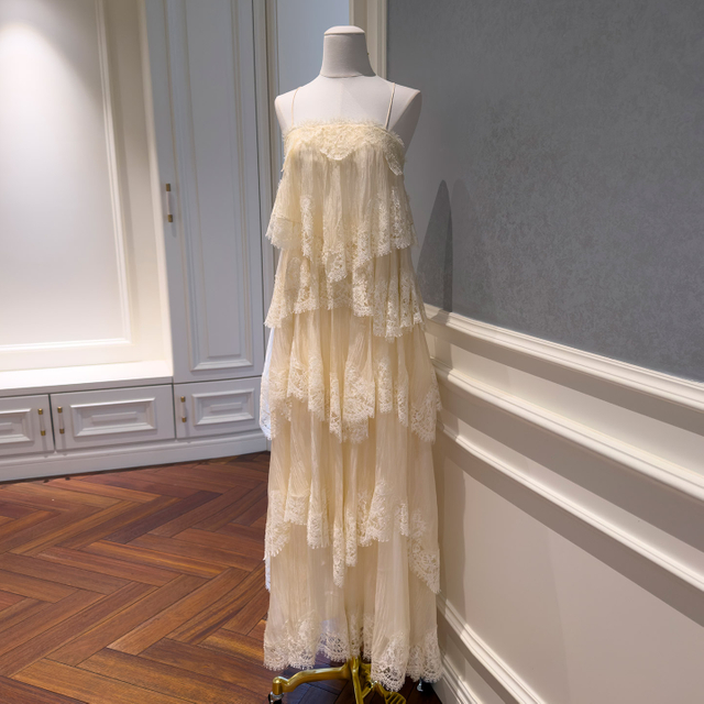 Atmospheric Apricot Lace Spaghetti Strap Dress69691