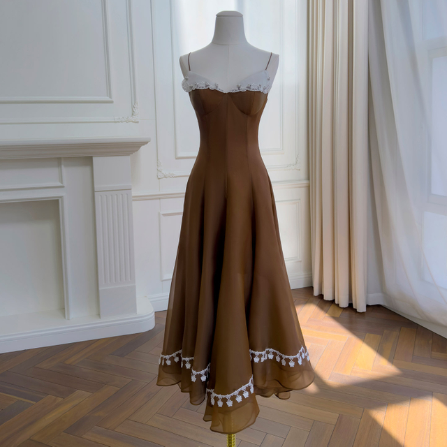 Sweet & Spicy Spaghetti Strap Tube Dress, Sexy Party Evening Gown, French Elegant Slim Fit Flared Long Dress69575