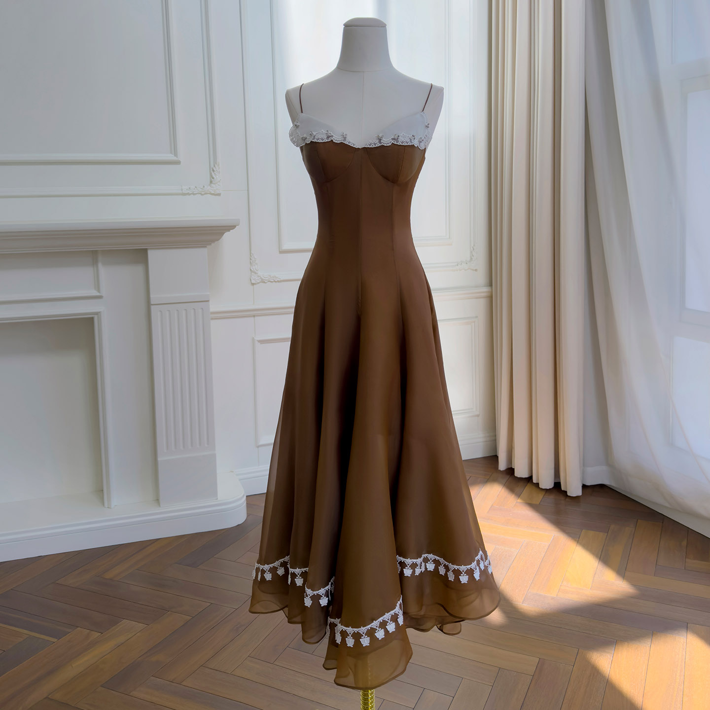 Sweet & Spicy Spaghetti Strap Tube Dress, Sexy Party Evening Gown, French Elegant Slim Fit Flared Long Dress69575