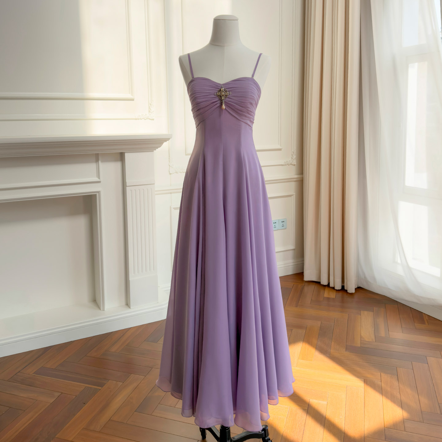 Yigelila 2026 Spring & Summer New Arrival, Purple Strapless & Spaghetti Strap Waist-Fitted Slim Long Evening Dress69637
