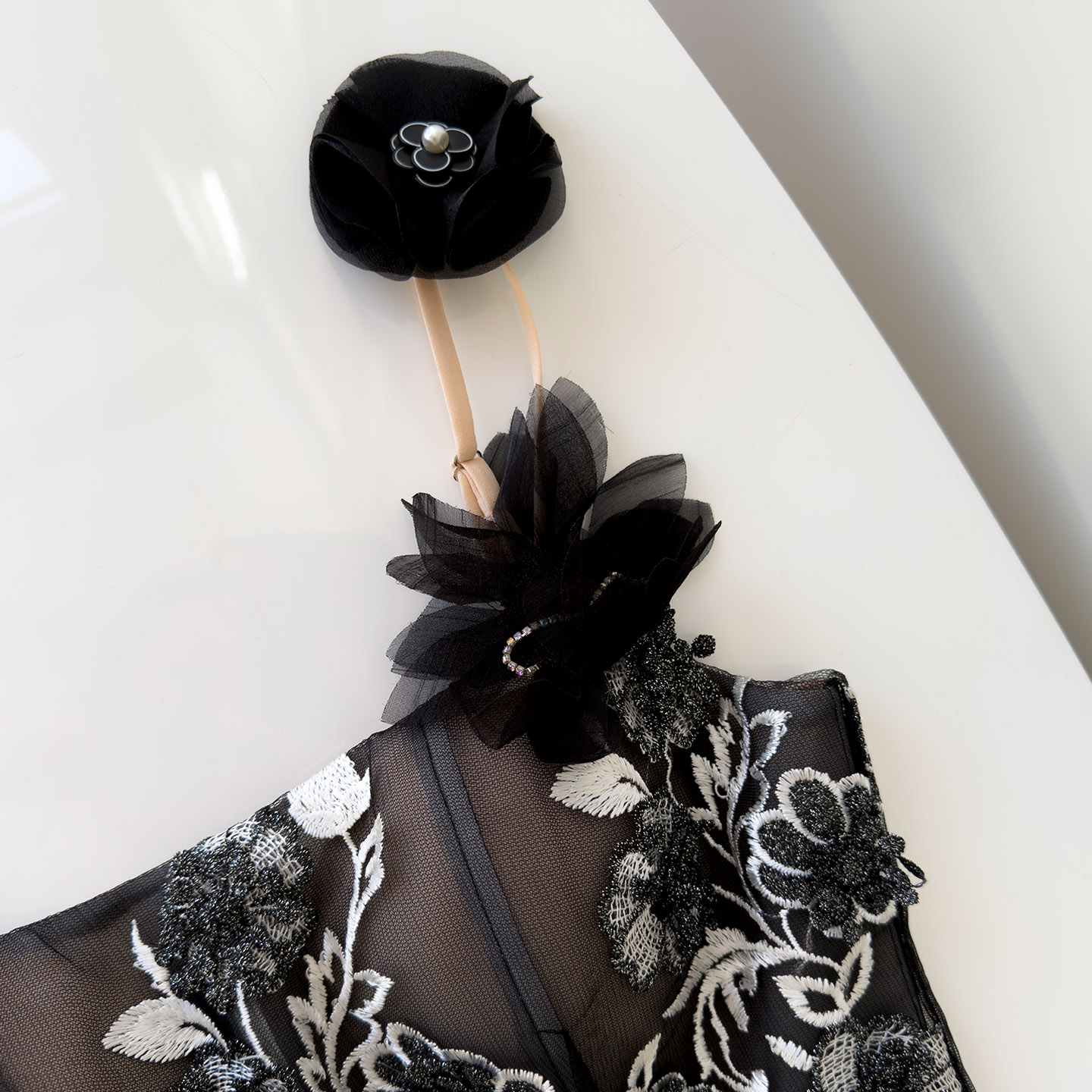 Heavy Embroidered Sheer Tulle Spliced Nude Pink Spaghetti Strap Dress69673