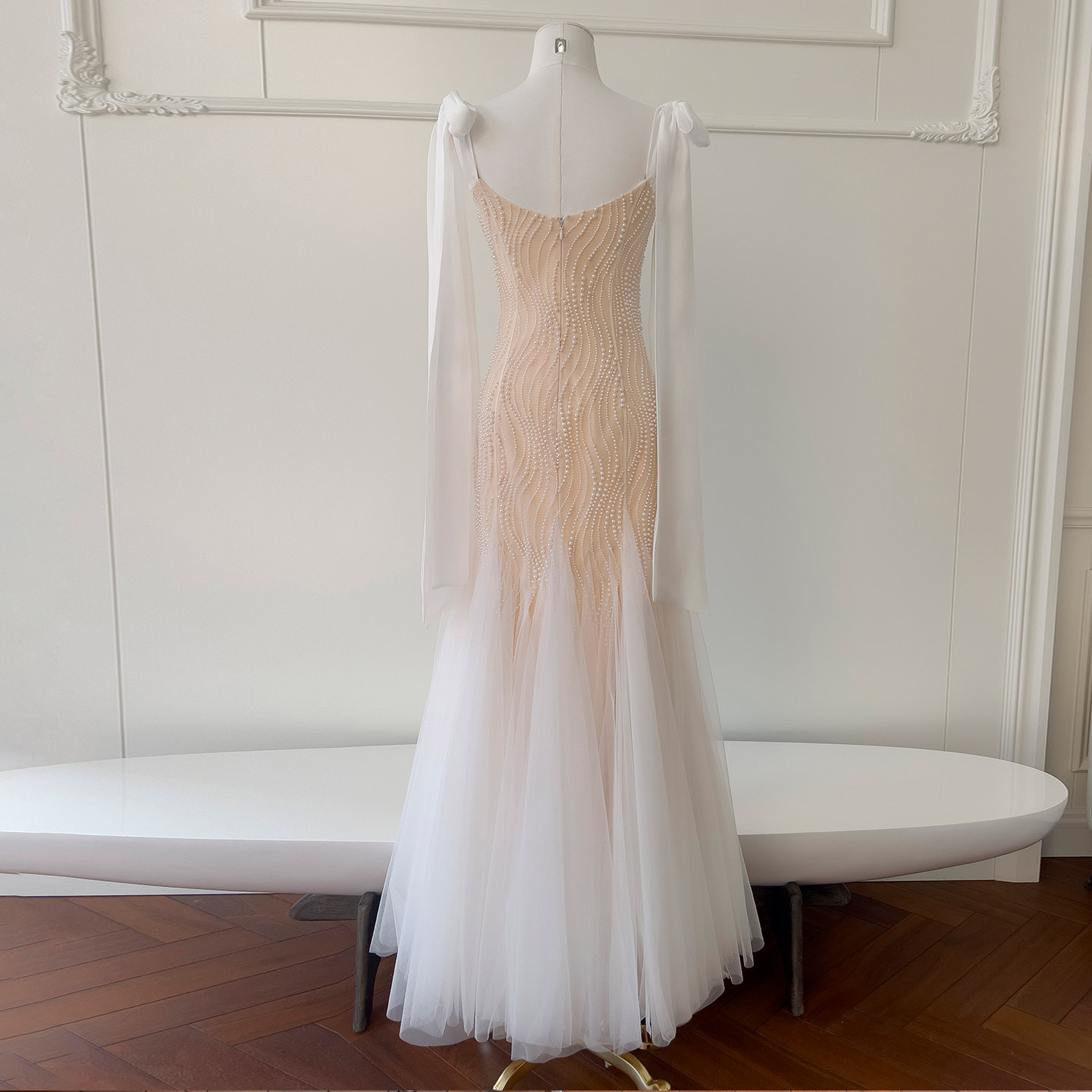 French Celebrity Style Luxury Evening Dress, One-Shoulder Fishtail Beaded Long Gown for Hostess69470