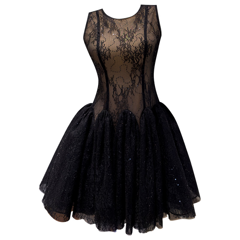 Fashion Women's Black Lace Luxury High Waist Glitter Mini Dress69606