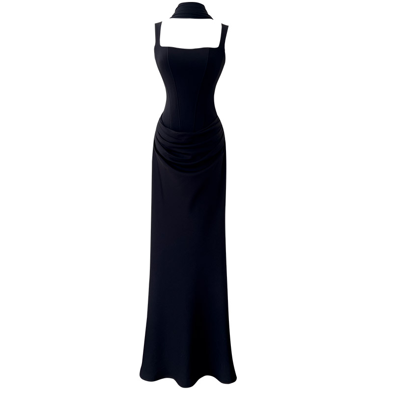 Black Ruched Waist Evening Gown 69544
