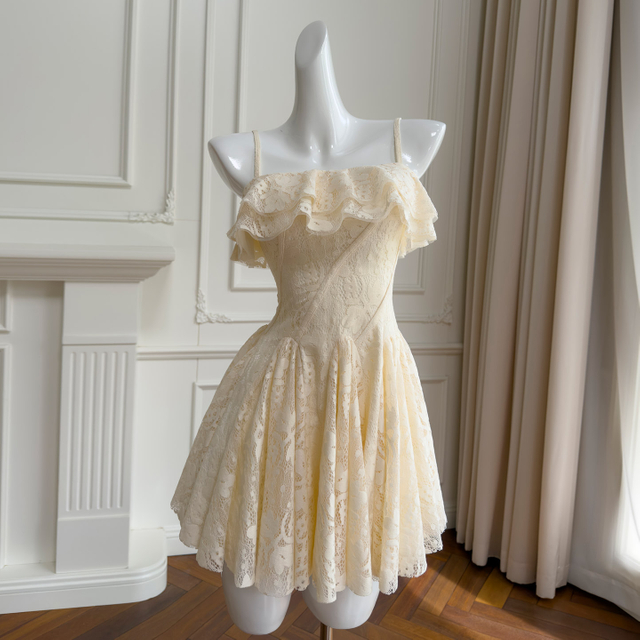 Gentle Lace Ruffle Mini Dress69718