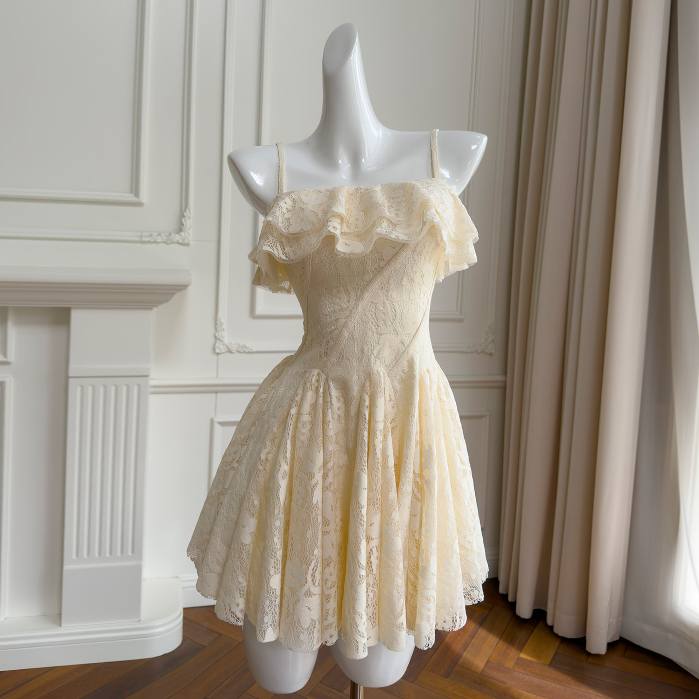 Gentle Lace Ruffle Mini Dress69718