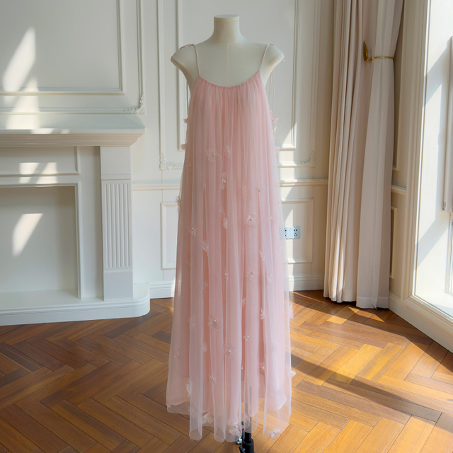 Dusty Rose Loose Fit Sheer Tulle Maxi Dress69731