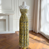 Yellow-Toned Floral Halter Cut-Out Chiffon Maxi Dress69638