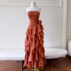 Caramel Orange Strapless Ruffled Dress69746
