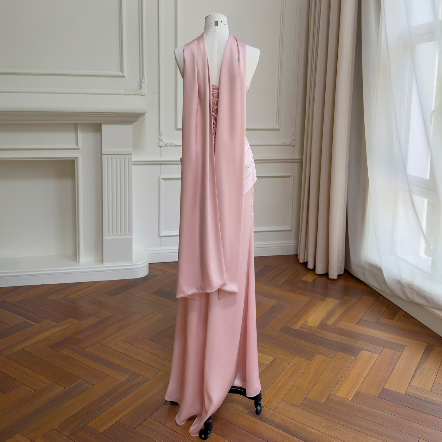 Soft Dusty Pink Strapless Evening Gown69615