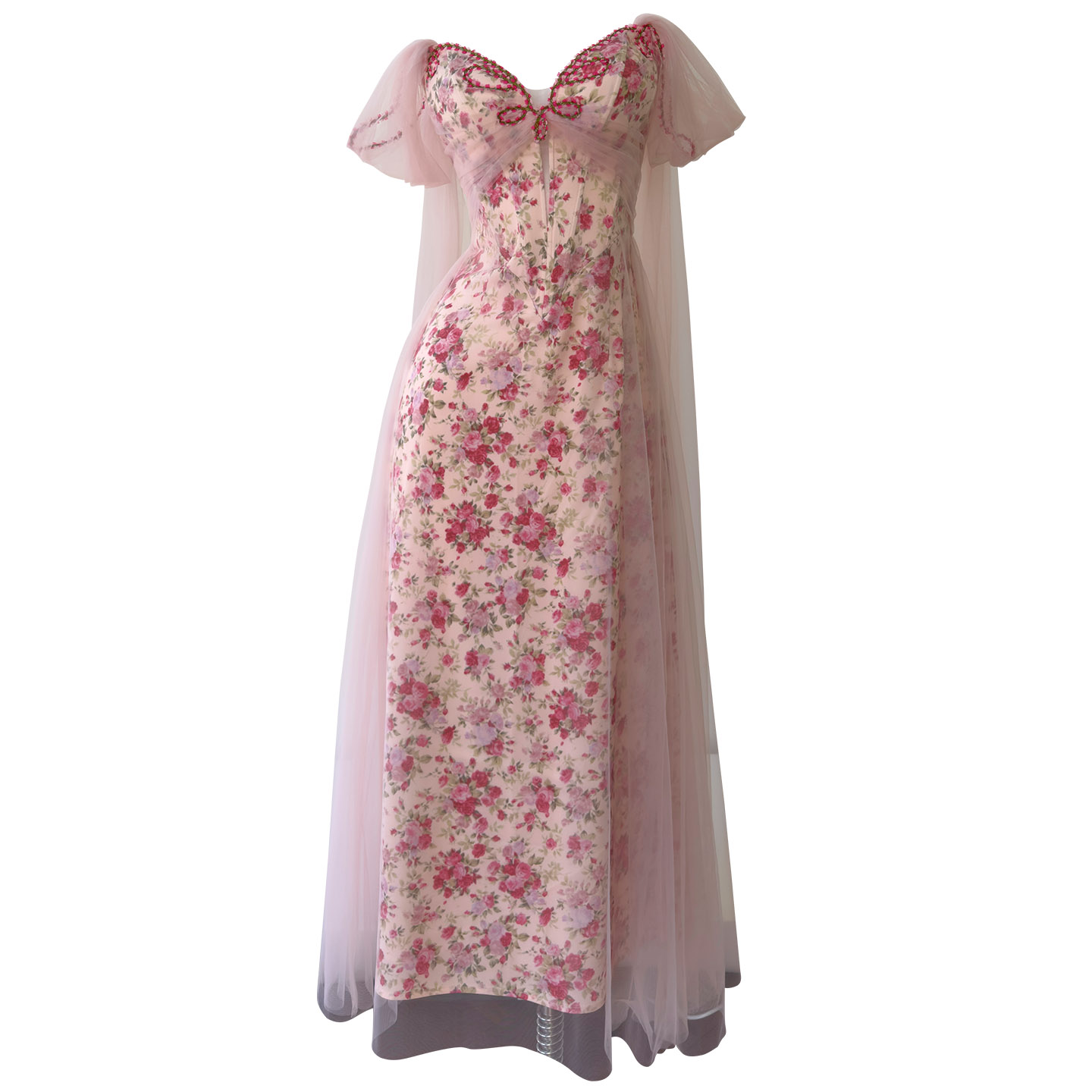 Atmospheric pink floral evening gown69666