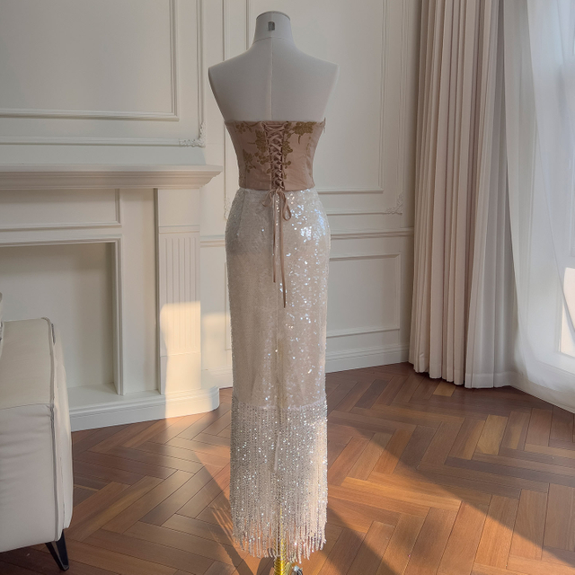 Floral Corset Sequin Fringe Skirt Two-Piece 71501+51423