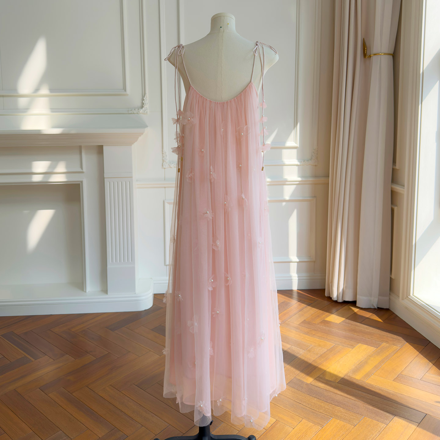 Dusty Rose Loose Fit Sheer Tulle Maxi Dress69731