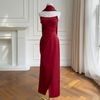 Vintage Burgundy Strapless Ruched Midi Gown69676