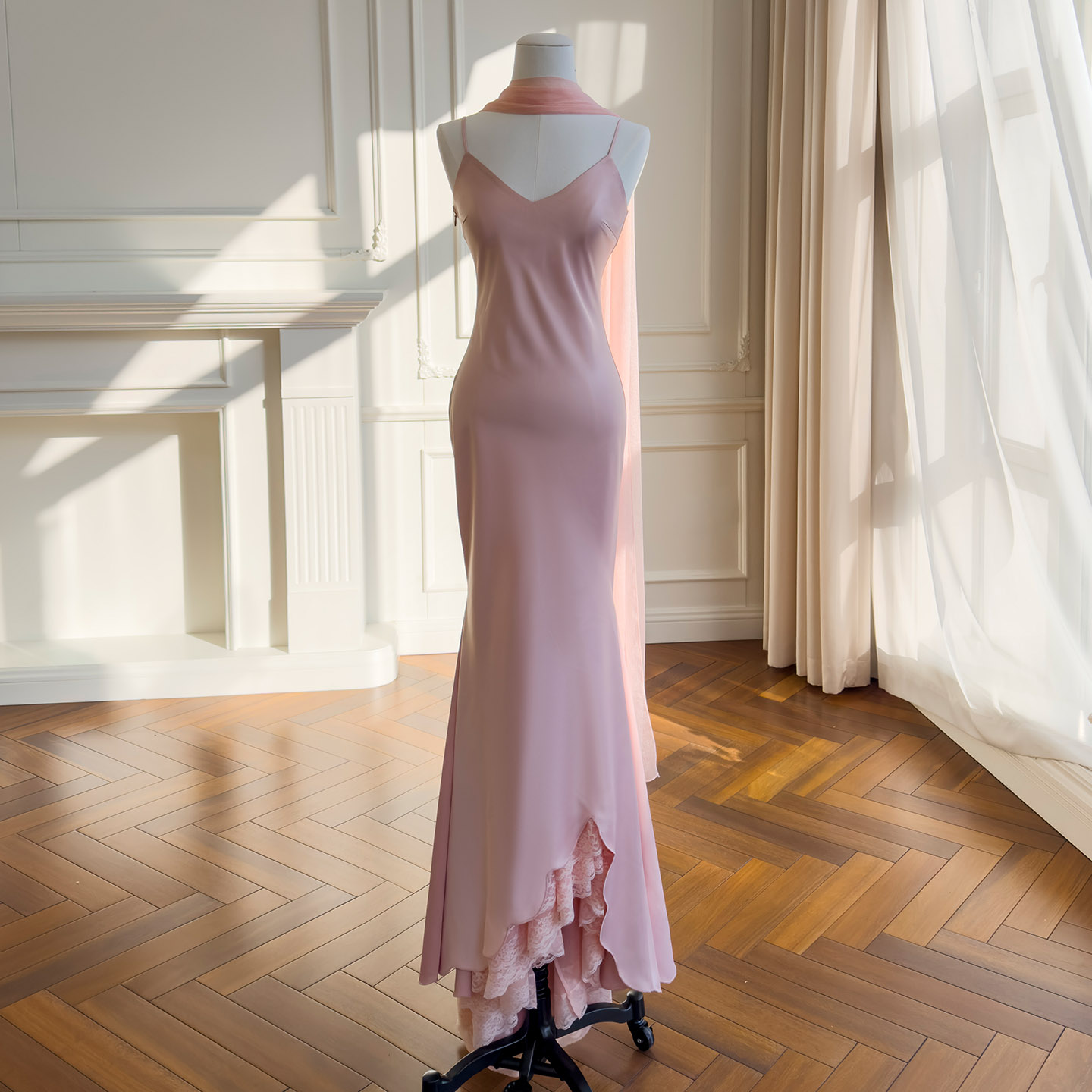 Blush Pink Satin Halter Mermaid Evening Gown69675