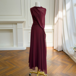 Irregular Elegant Off-the-Shoulder Sheer Chiffon Two-Piece Set71522+51437