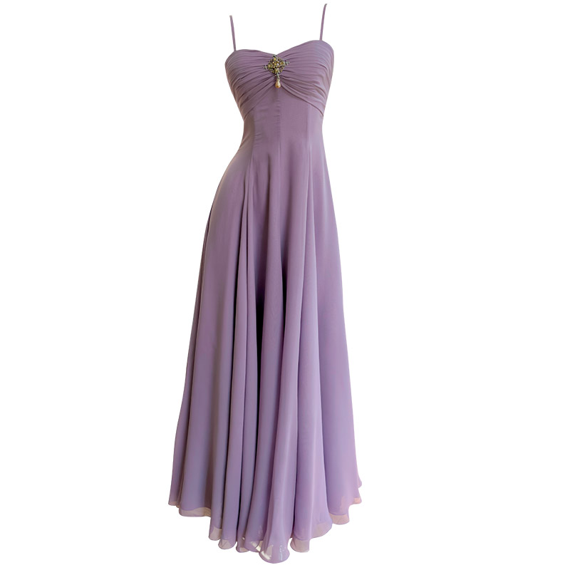 Yigelila 2026 Spring & Summer New Arrival, Purple Strapless & Spaghetti Strap Waist-Fitted Slim Long Evening Dress69637
