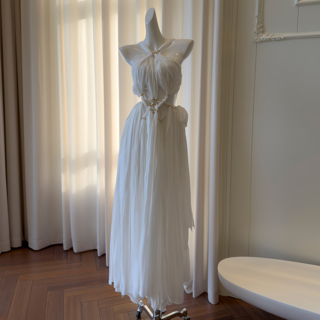 Elegant French Style Sleeveless Maxi Dress, 2026 Spring New Arrival, High-End Slim Waist Dress69441