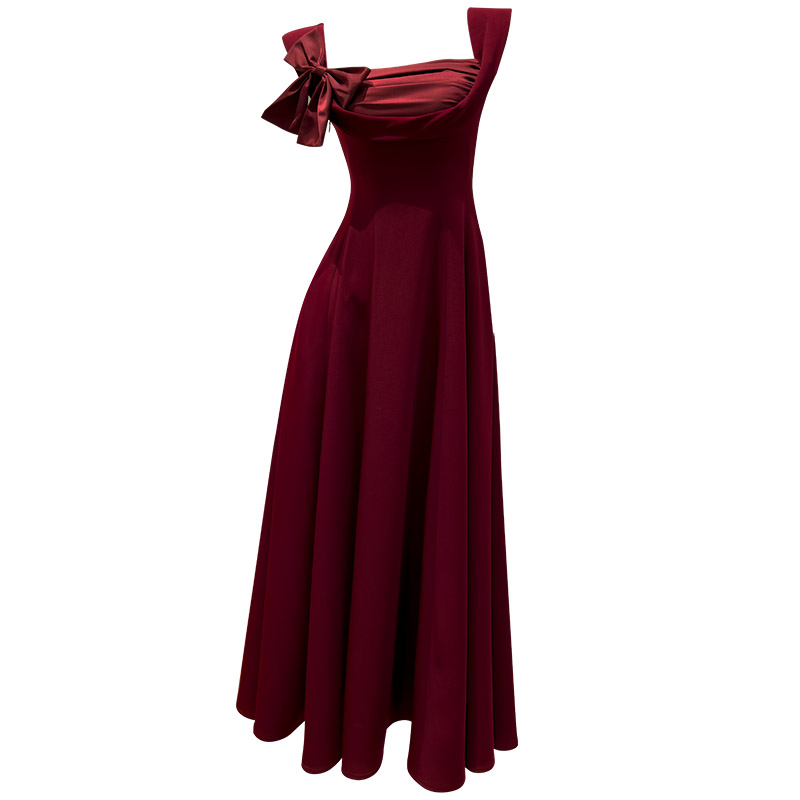 Burgundy Square Neck Spaghetti Strap Evening Dress, French Princess Long Dress for Party, Annual Meeting & Host69609