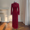 Burgundy Lace Sequin Qipao Dress 67003