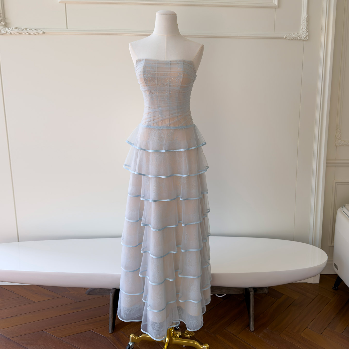 Light Blue Strapless Tiered Tulle Cake Dress69671