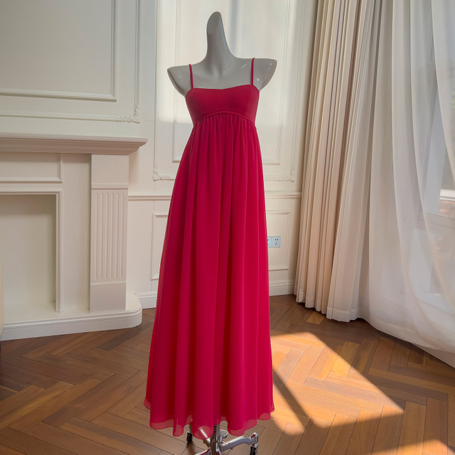 Red Flowy Waist Maxi Dress 69524