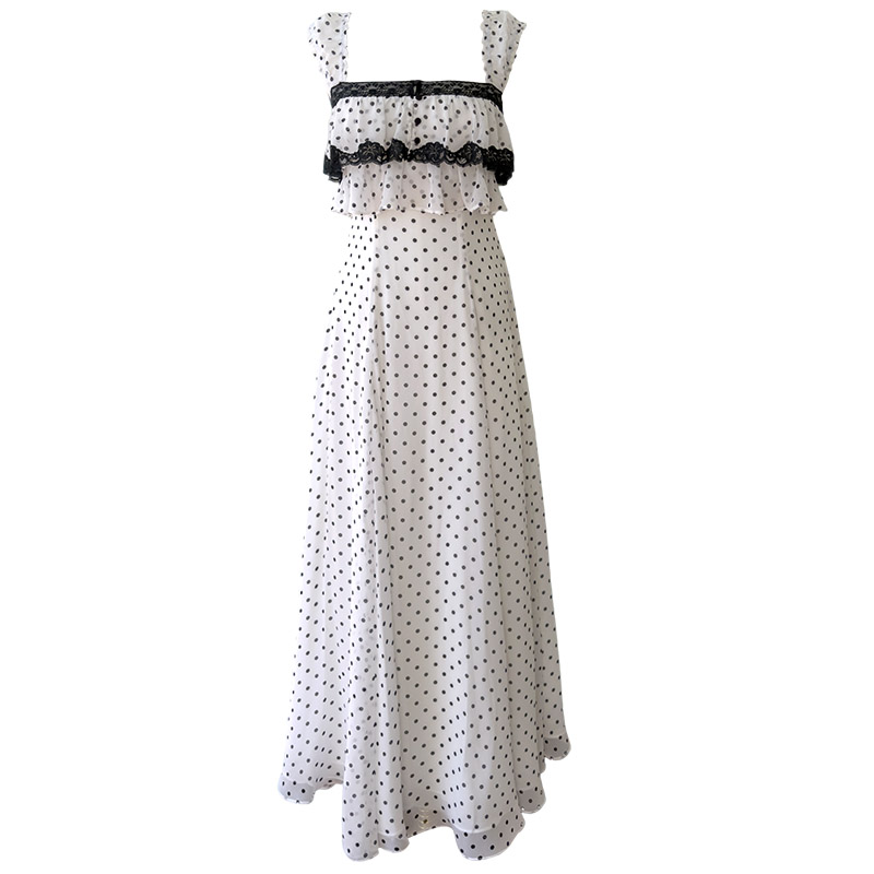 Elegant Polka Dot Ruffle Spaghetti Strap Dress69646