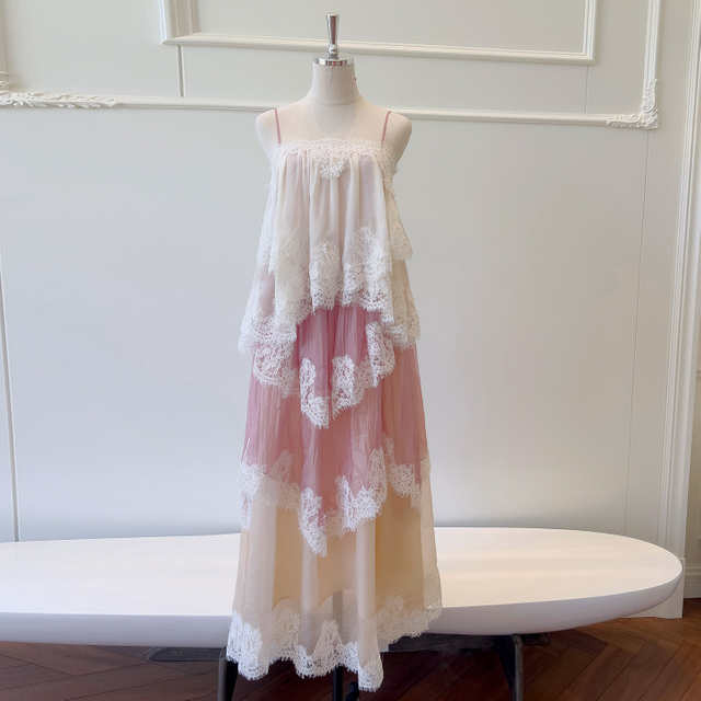 Romantic Tiered Lace Spaghetti Strap Dress 69535