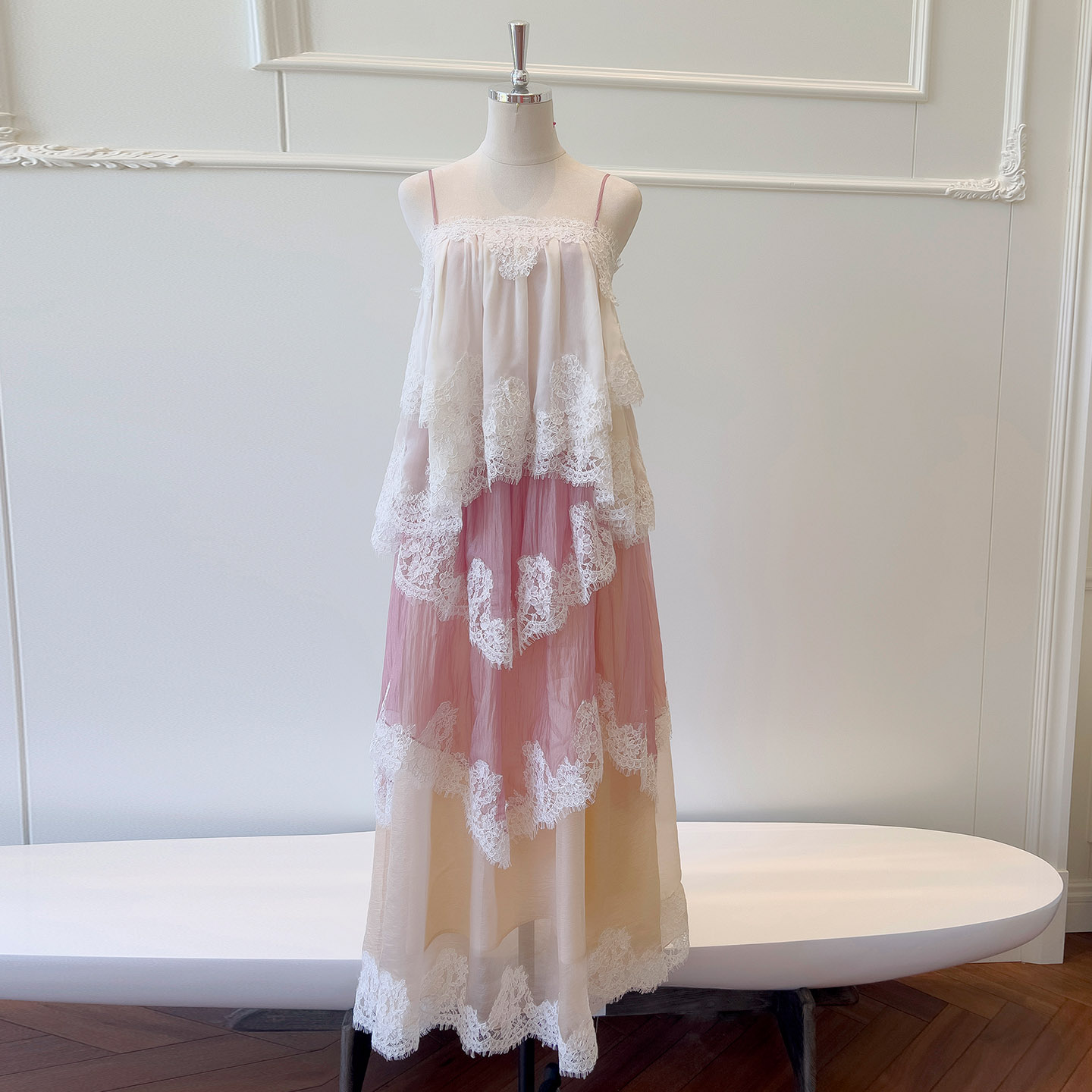 Romantic Tiered Lace Spaghetti Strap Dress 69535