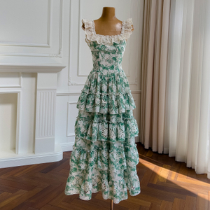 Vintage Lace Ruffle Tiered Maxi Dress69104