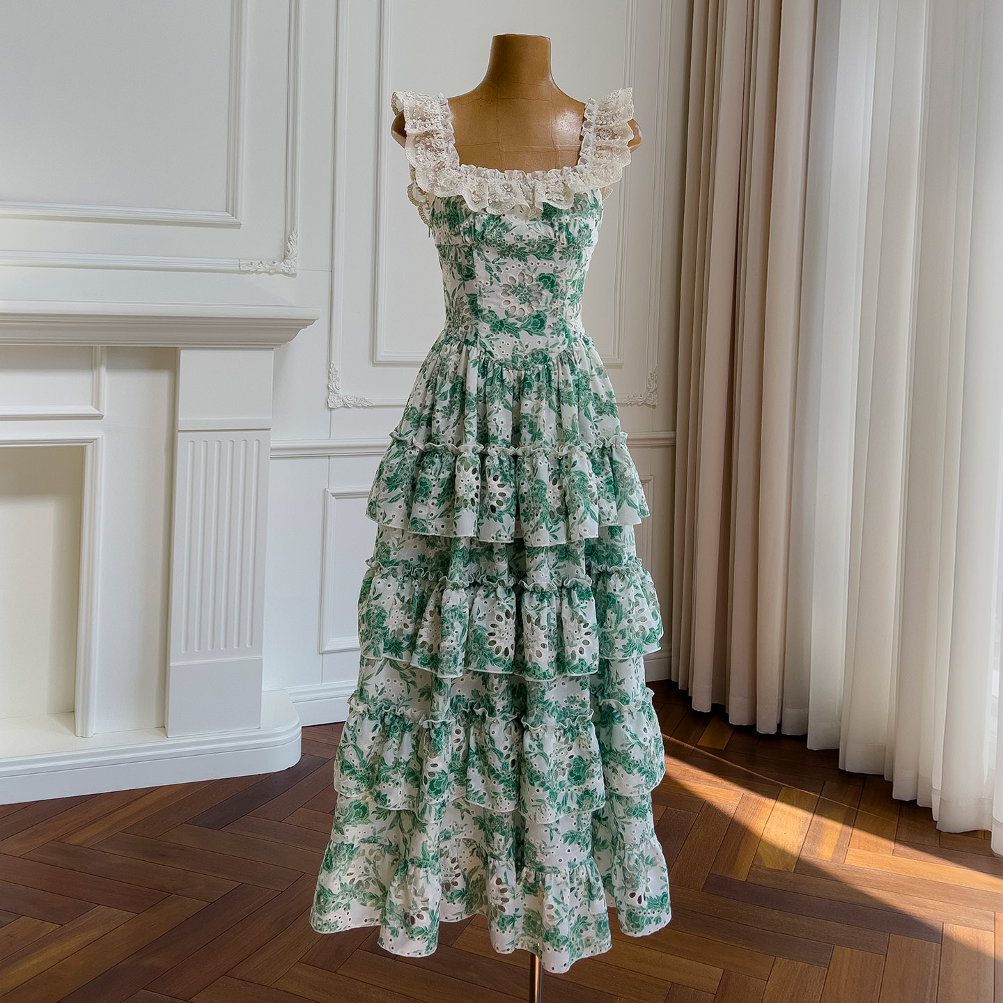 Vintage Lace Ruffle Tiered Maxi Dress69104