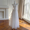 White Tulle Pearl Strap Tiered Cake Maxi Dress69588