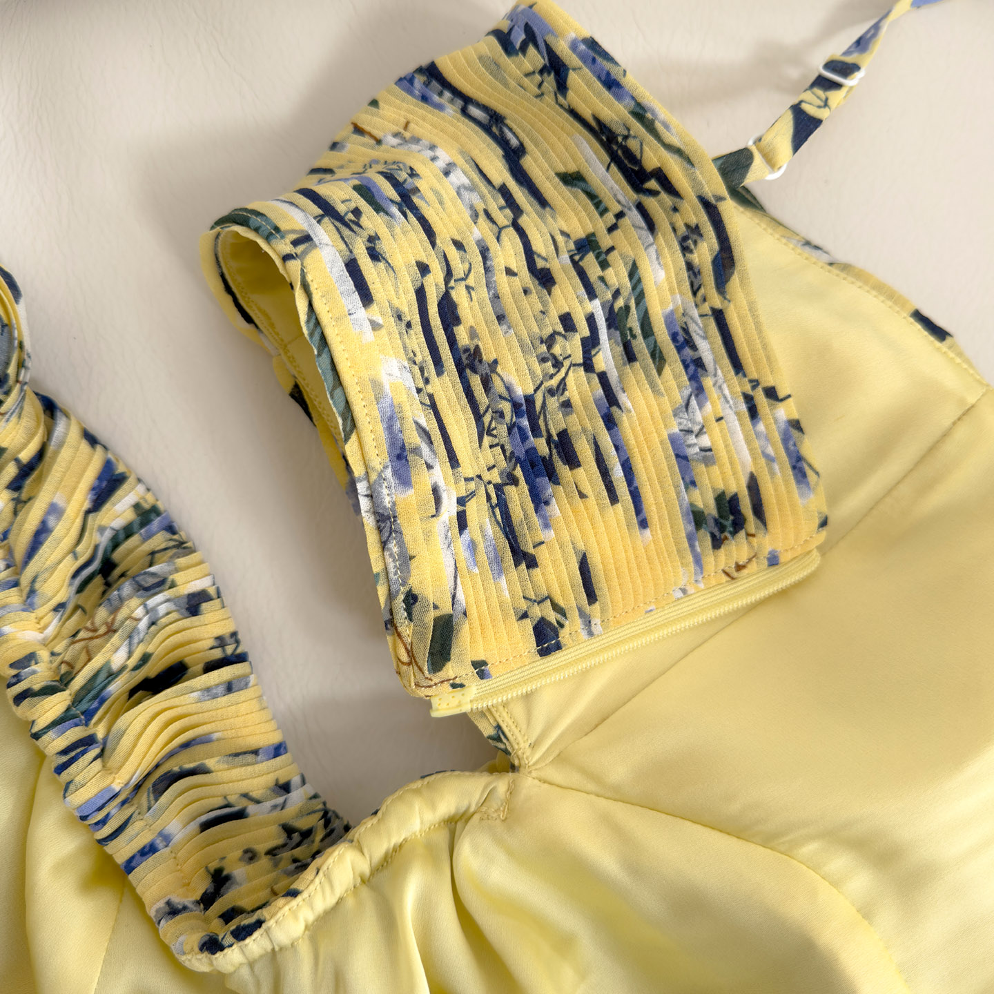 Yellow-Toned Floral Halter Cut-Out Chiffon Maxi Dress69638