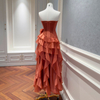 Caramel Orange Strapless Ruffled Dress69746