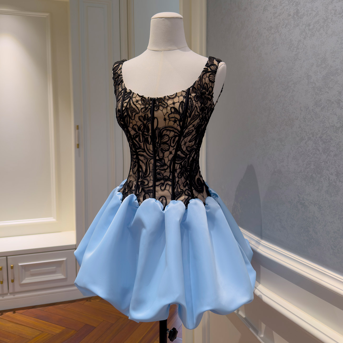 Sweet yet edgy color-block corset bubble dress69740
