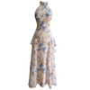 Light Pink Base with Blue Floral Halter Dress69756