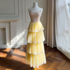 Butter Yellow Lace Bandeau Spliced Tulle Dress69672