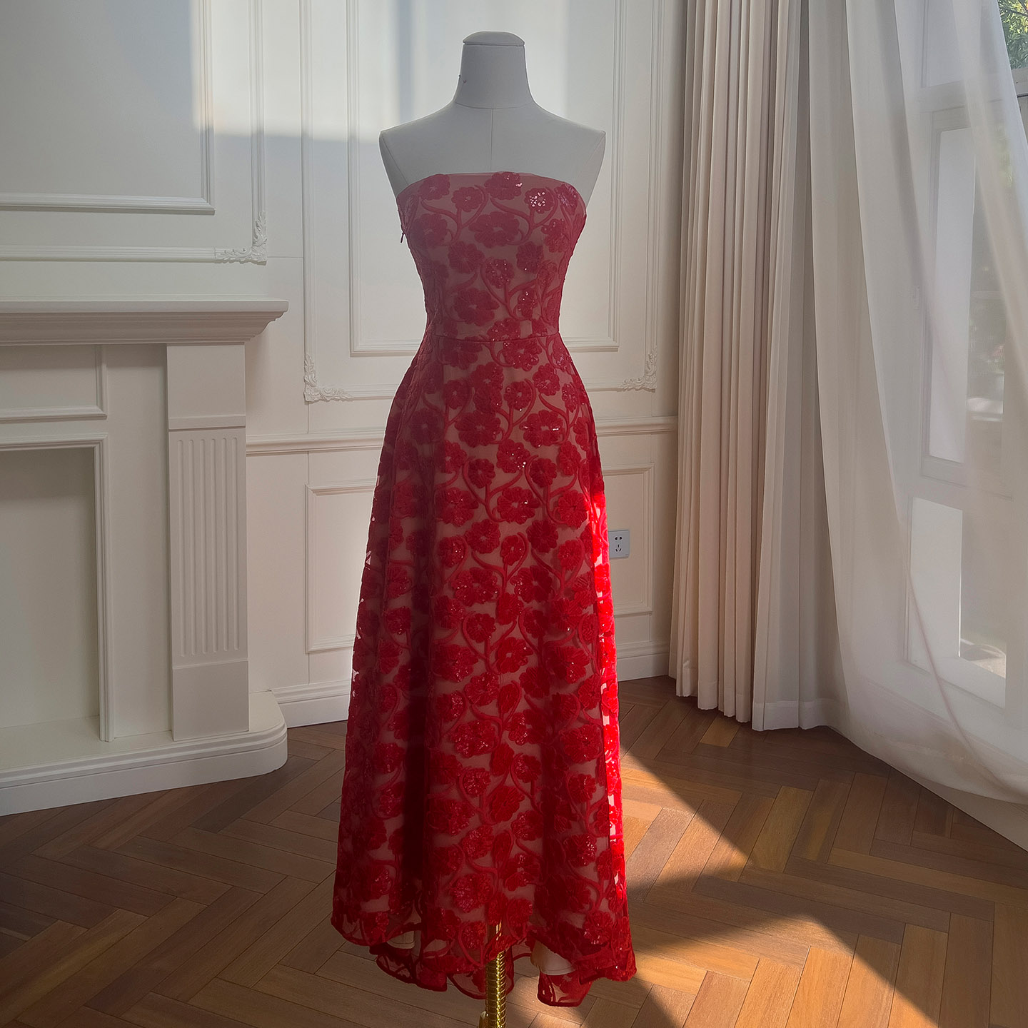 Vibrant Vintage Red Rose Lace Dress69523