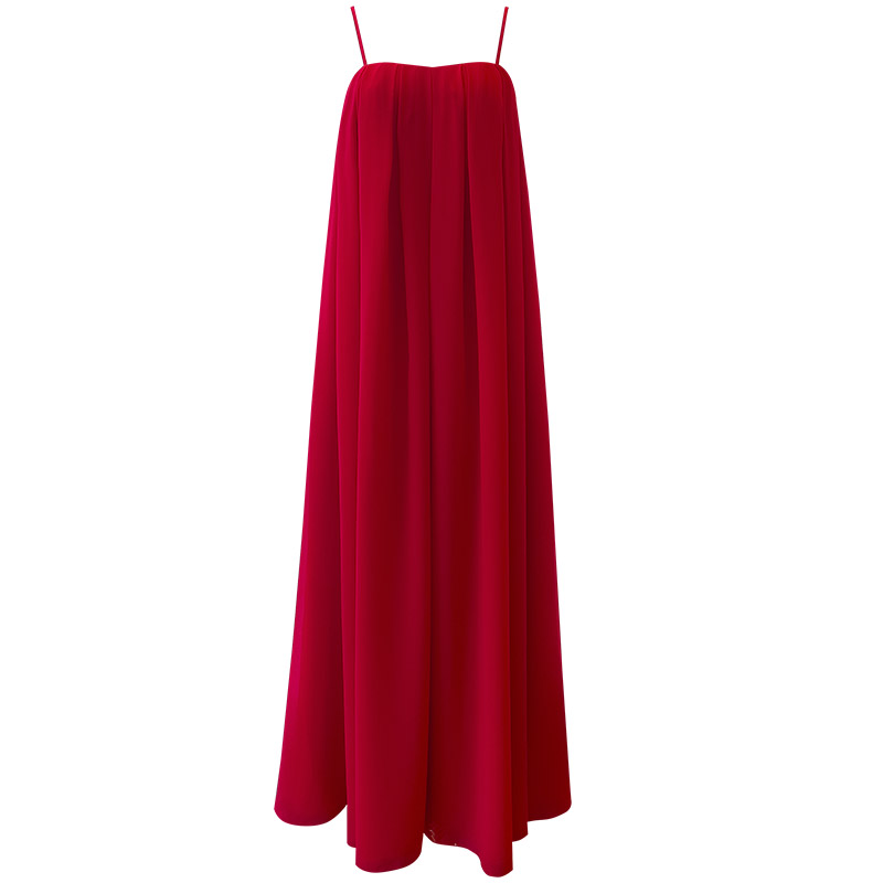 Red Chiffon Spaghetti Strap Maxi Dress with Lazy Chic Vibe69506
