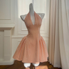 Sweet Peach Plaid Halter Neck Dress69521