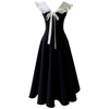 Vintage Black Full-Skirt Dress with White Ruffled Collar69764