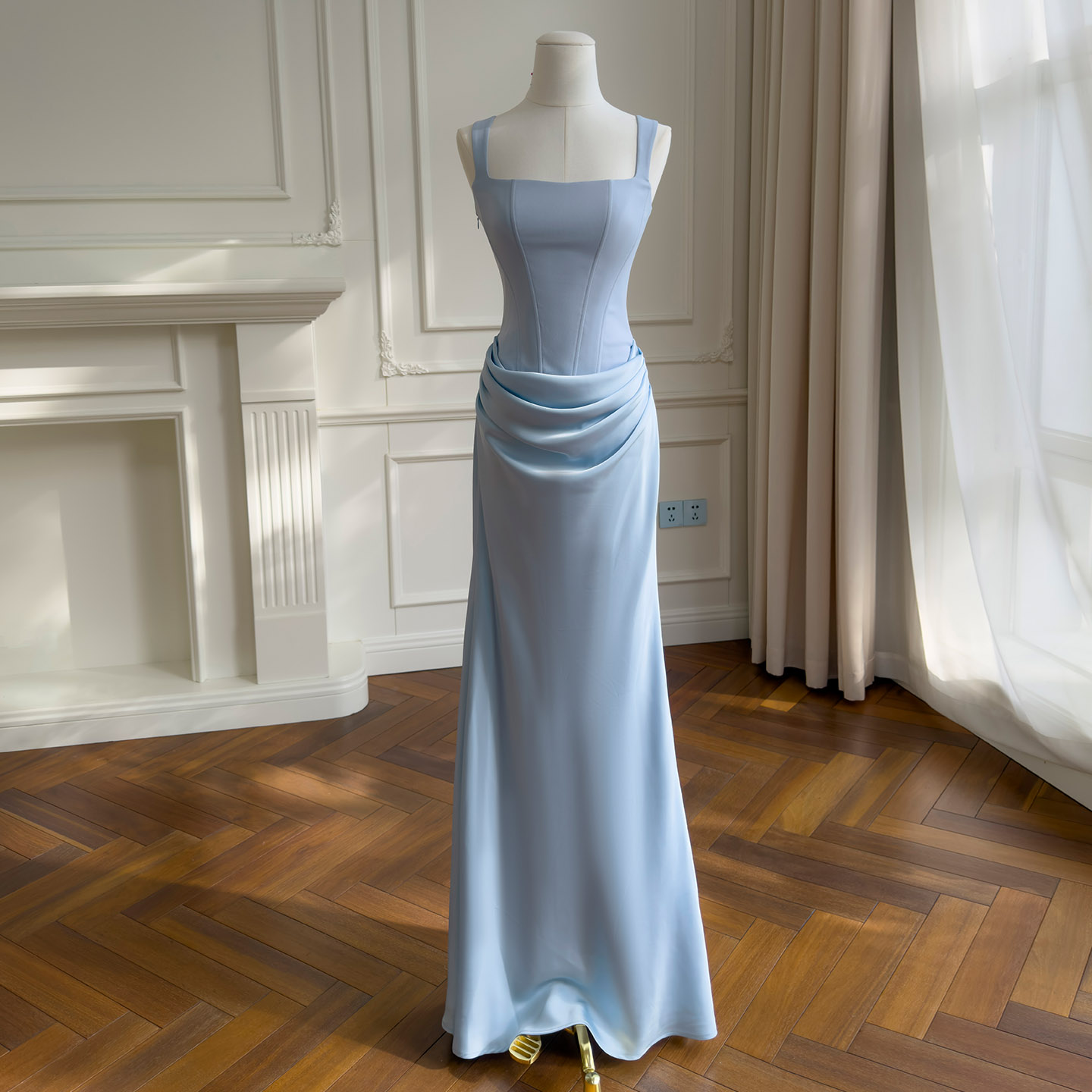 Chilly & Elegant Ice Blue Halter Neck Dress69726