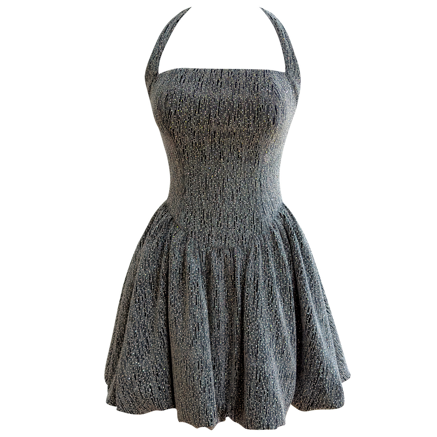 Sweet & Edgy Grey Halter Neck Skater Dress69782