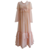 Blush Pink Lazy Pleated Tulle Midi Dress69703